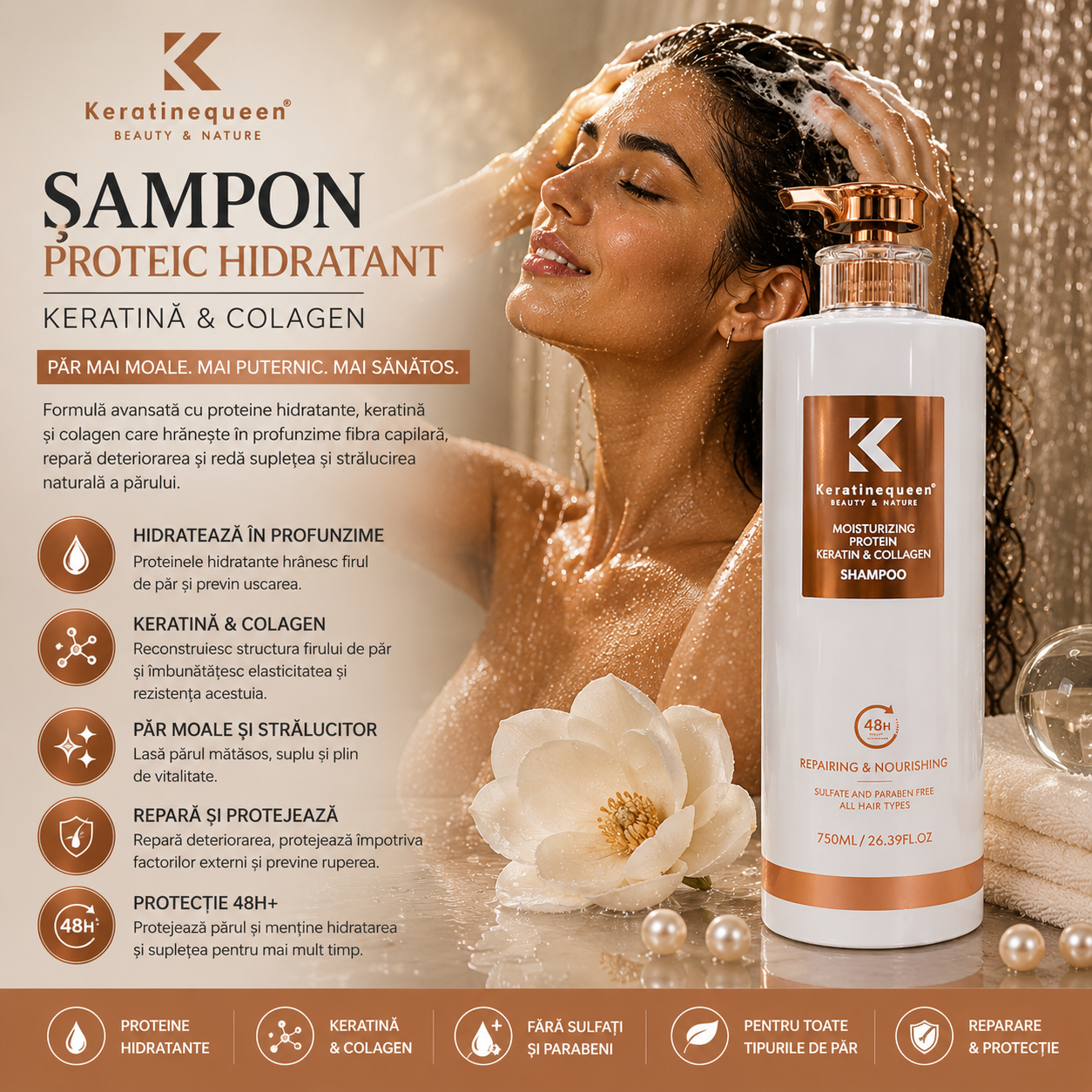 Șampon Keratin Queen cu Keratină și Colagen 750ml