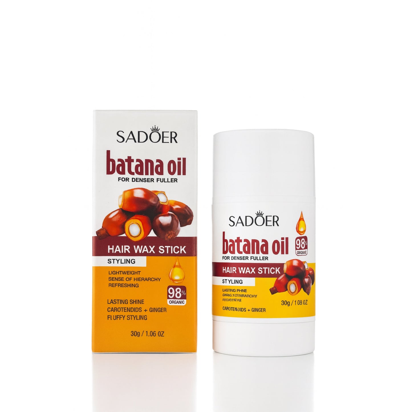 SADOER batana oil hair wax stick for denser, fuller hair with ginger and carotenoids, 98% organic