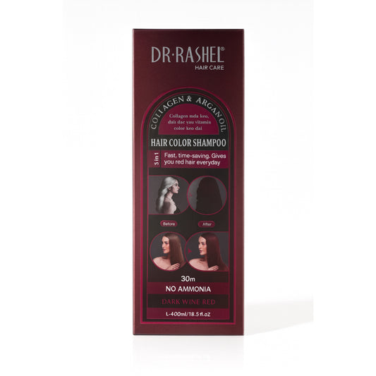 Dr. Rashel Hair Color Shampoo box, dark wine red, collagen and argan oil, for import cosmetics