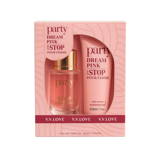 V.V.Love Party Dream Pink Stop Pour Femme perfume and body lotion gift set in pink box, IMPORT COSMETICE