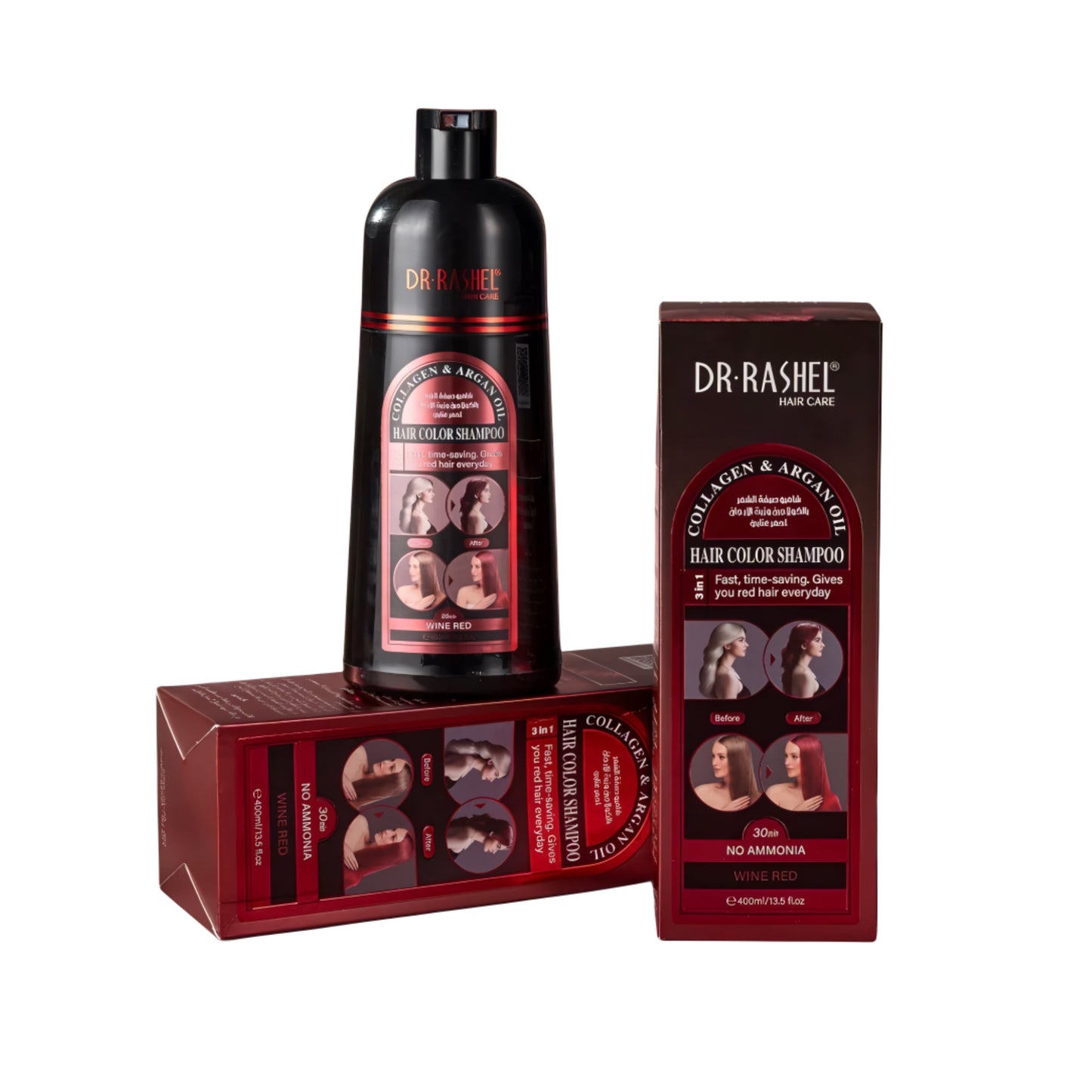 Dr.Rashel wine red hair color shampoo with box, collagen and argan oil, import cosmetice
