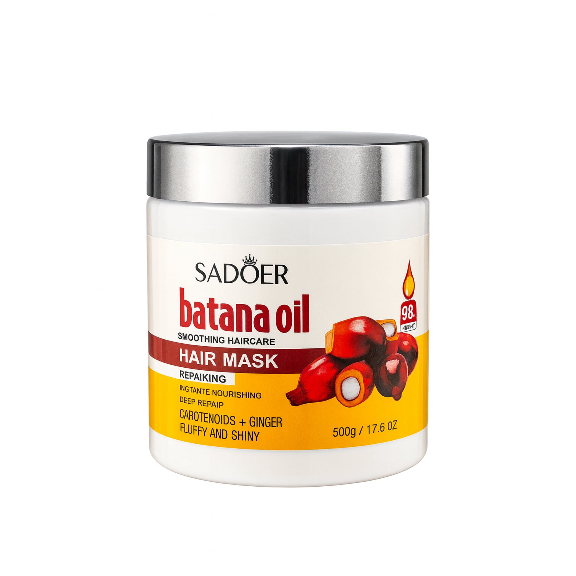 SADOER batana oil hair mask jar for deep hair repair, nourishing, carotenoids and ginger, 500g